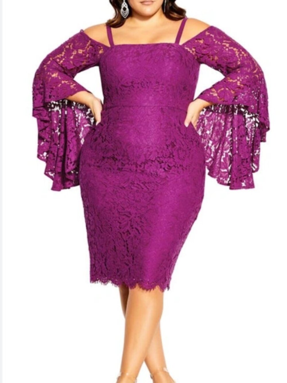 City Chic Purple Cold-Shoulder Lace Sheath Dress